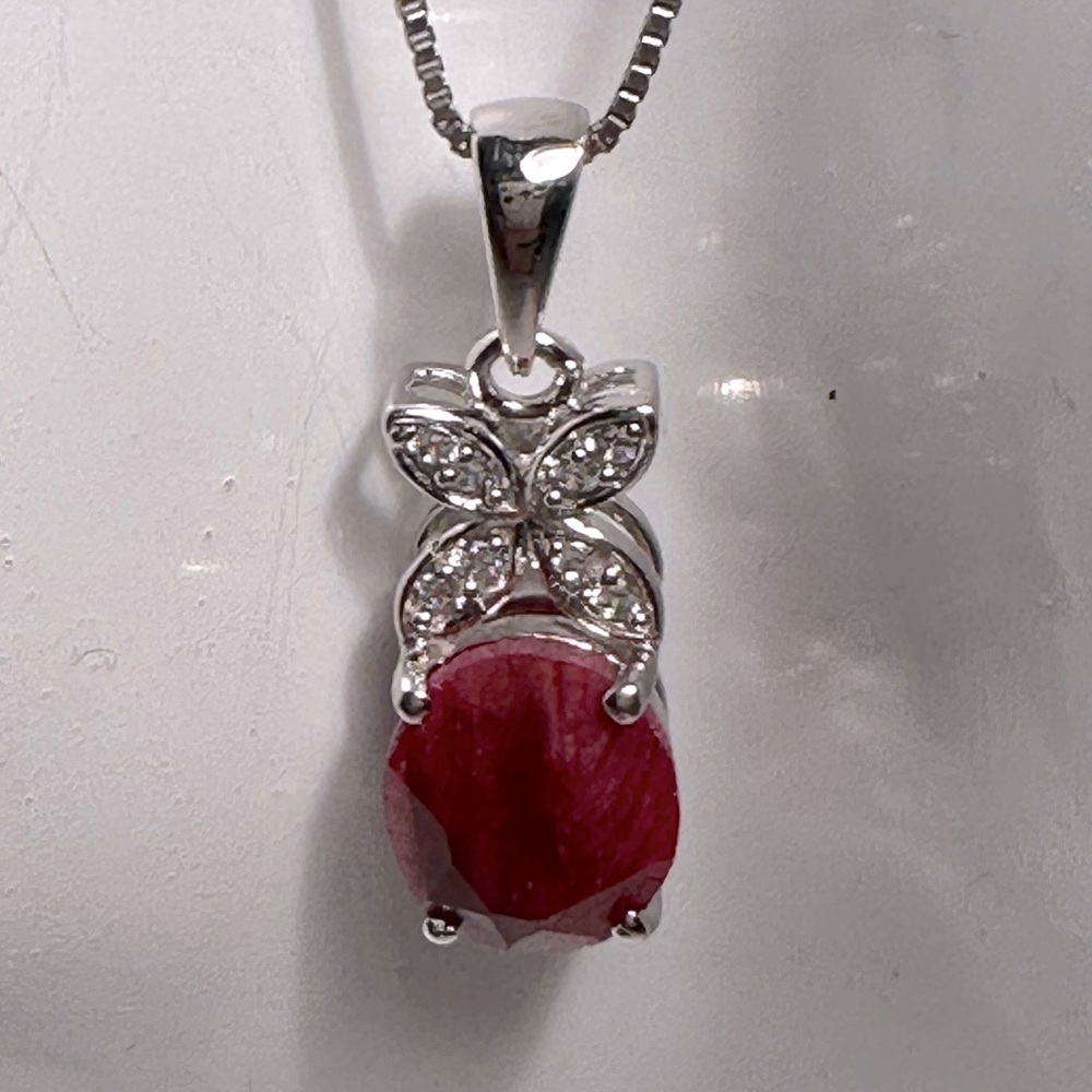 Stauer Lab Created Conundrum and Diamond Butterfly Pendant Sterling Necklace
